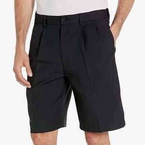 Adidas 9” Navy Blue Pleat Front Golf Business Dress Shorts Button Zip Pockets 32